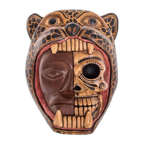 Alternate image for Hand-Carved Wood Jaguar Warrior Mask from Guatemala Face of a Warrior