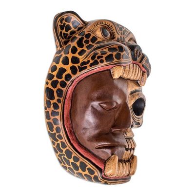 Alternate image for Hand-Carved Wood Jaguar Warrior Mask from Guatemala Face of a Warrior