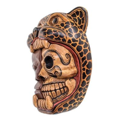 Alternate image for Hand-Carved Wood Jaguar Warrior Mask from Guatemala Face of a Warrior