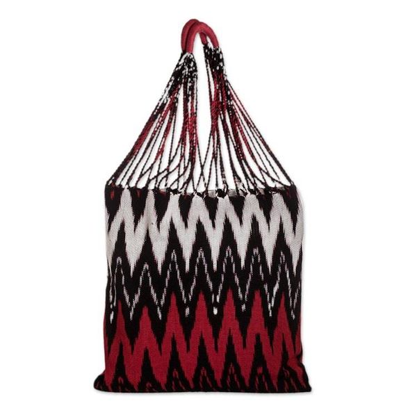 Alternate image for Hand-Woven Patterned Cotton Tote Bag in Red Black and White Volcano