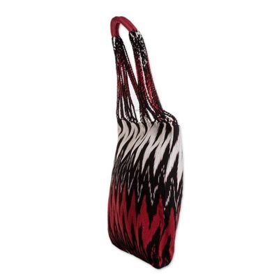 Alternate image for Hand-Woven Patterned Cotton Tote Bag in Red Black and White Volcano