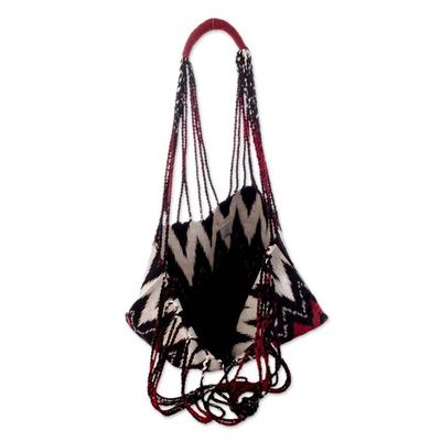 Alternate image for Hand-Woven Patterned Cotton Tote Bag in Red Black and White Volcano