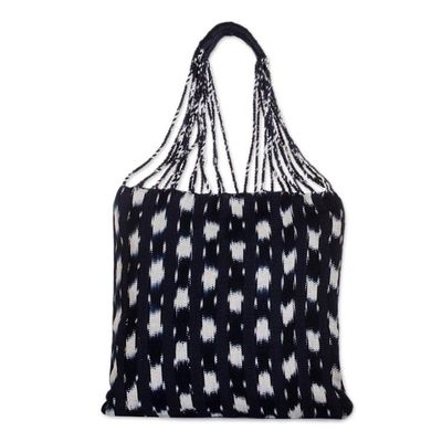 Alternate image for Hand-Woven Patterned Cotton Tote Bag in Blue and White Indigo