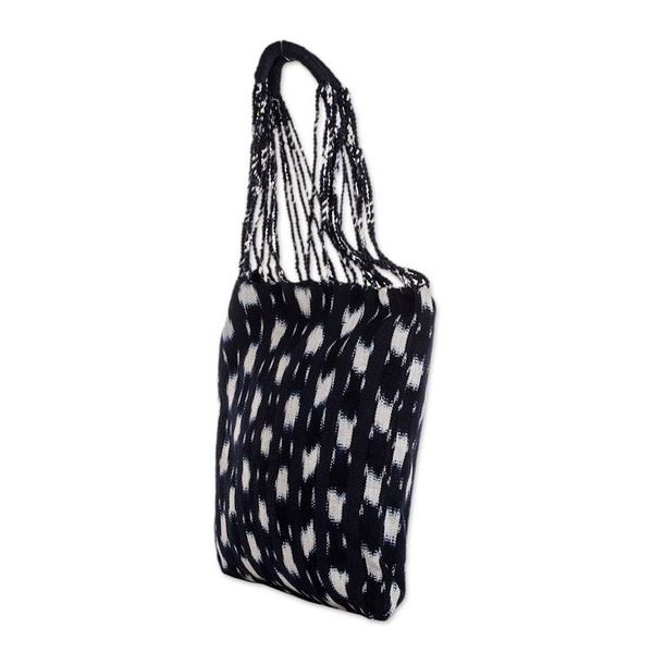 Alternate image for Hand-Woven Patterned Cotton Tote Bag in Blue and White Indigo