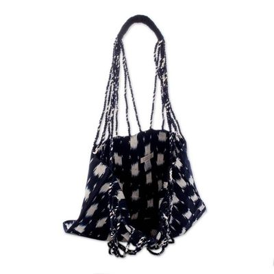 Alternate image for Hand-Woven Patterned Cotton Tote Bag in Blue and White Indigo