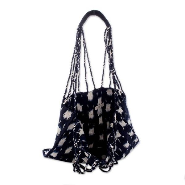 Alternate image for Hand-Woven Patterned Cotton Tote Bag in Blue and White Indigo