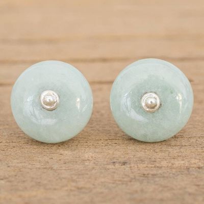 Alternate image for Circular Jade Stud Earrings in Apple Green from Guatemala Apple Green Mayan Medallions