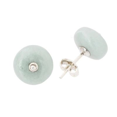 Alternate image for Circular Jade Stud Earrings in Apple Green from Guatemala Apple Green Mayan Medallions