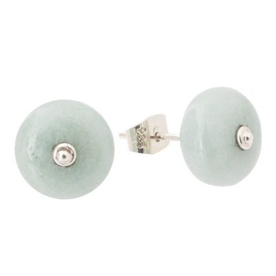Alternate image for Circular Jade Stud Earrings in Apple Green from Guatemala Apple Green Mayan Medallions
