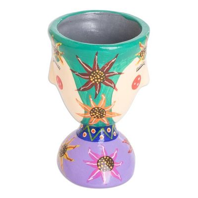 Alternate image for Painted Floral Purple and Green Ceramic Flower Pot Small Flourishing Energy