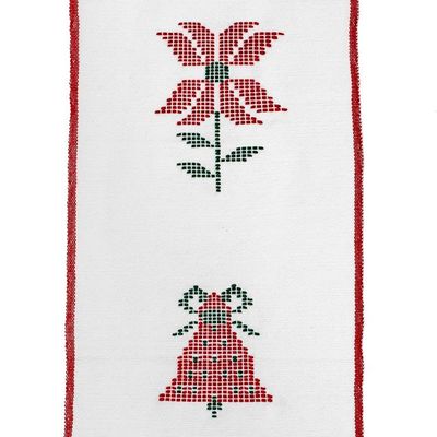 Alternate image for Hand-Woven Fringed Cotton Table Runner with Christmas Motifs White Christmas Joy