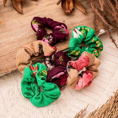 Alternate image for Set of 6 Upcycled Eco-Friendly Multicolored Mini Scrunchies Cheerful Style