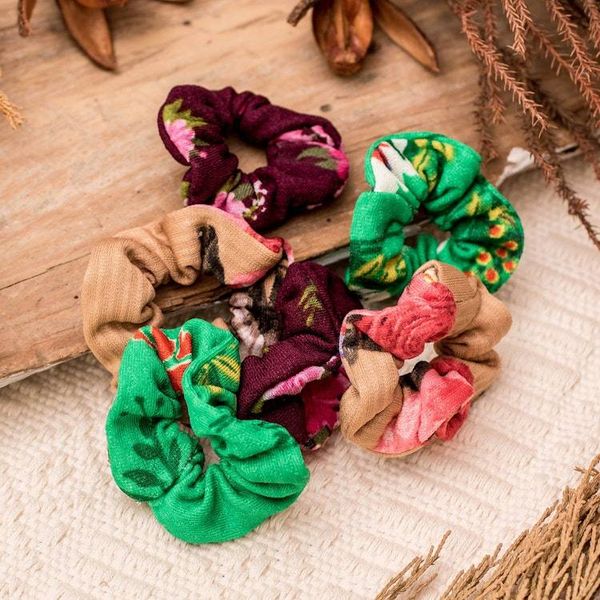 Alternate image for Set of 6 Upcycled Eco-Friendly Multicolored Mini Scrunchies Cheerful Style