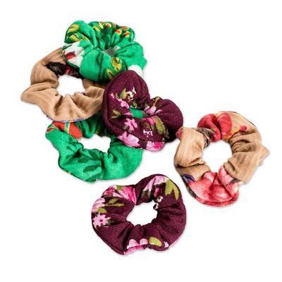 Alternate image for Set of 6 Upcycled Eco-Friendly Multicolored Mini Scrunchies Cheerful Style
