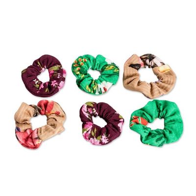 Alternate image for Set of 6 Upcycled Eco-Friendly Multicolored Mini Scrunchies Cheerful Style