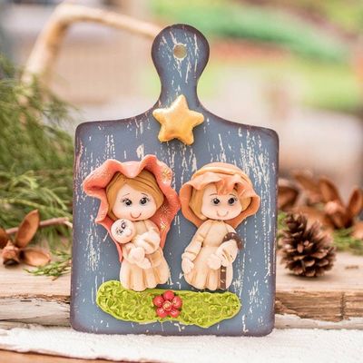 Alternate image for Holy Family Nativity-Themed Wood and Ceramic Wall Art The Holy Family