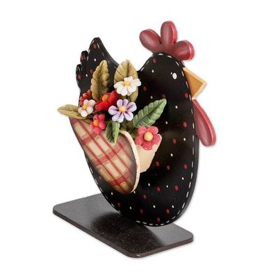 Alternate image for Hen and Floral-Themed Whimsical Wood and Ceramic Home Accent Hen with Blossoms