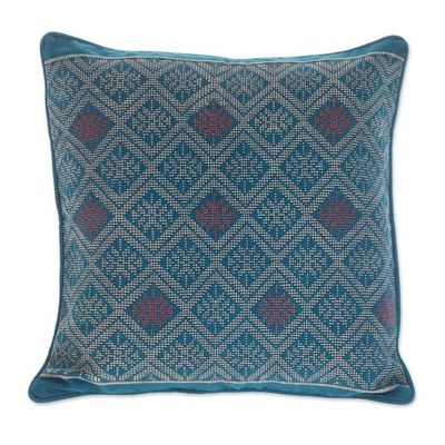 Alternate image for Geometric Cotton Cushion Cover in Azure from Guatemala Azure Geometry