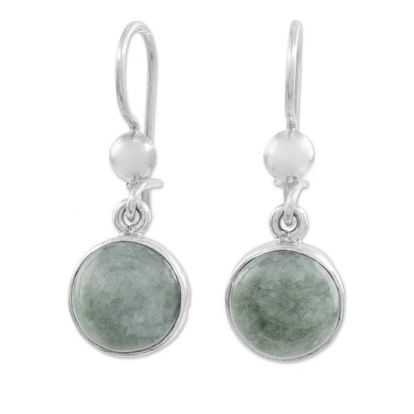 Alternate image for Green Jade Circular Dangle Earrings from Guatemala Smooth Circles