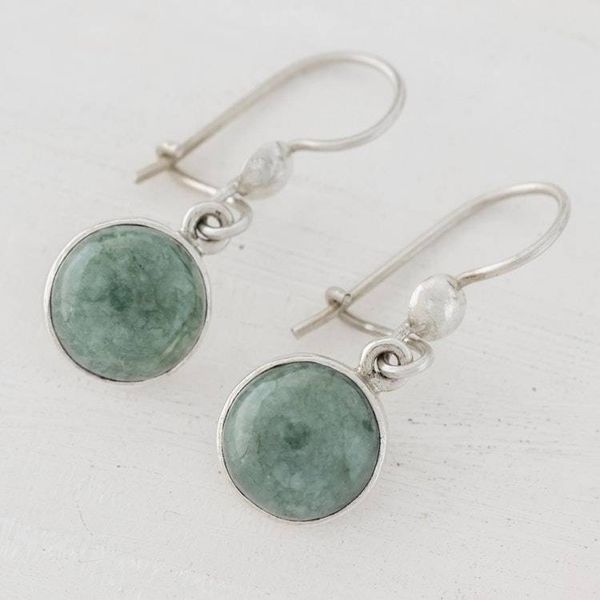 Alternate image for Green Jade Circular Dangle Earrings from Guatemala Smooth Circles
