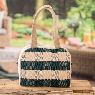 Primary image for Handloomed Checkered Viridian Cotton Handbag with Zipper Checkered Viridian