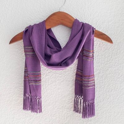 Primary image for Purple Rayon Backstrap Loom Handwoven Scarf Mystic Maya Orchids