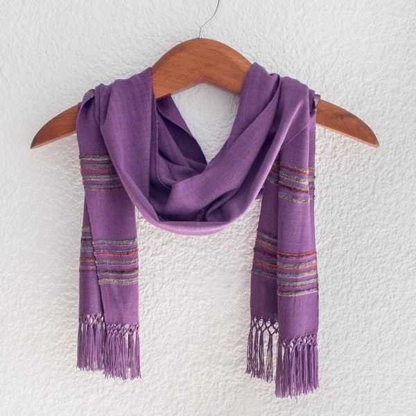 Alternate image for Purple Rayon Backstrap Loom Handwoven Scarf Mystic Maya Orchids