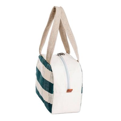 Alternate image for Handloomed Checkered Viridian Cotton Handbag with Zipper Checkered Viridian