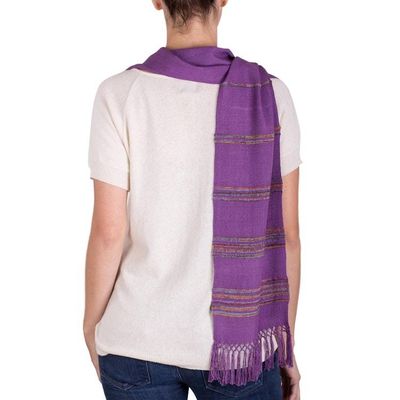 Alternate image for Purple Rayon Backstrap Loom Handwoven Scarf Mystic Maya Orchids