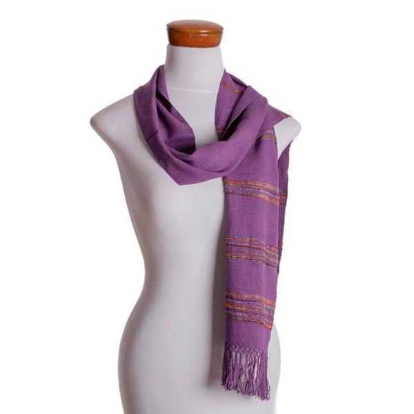 Alternate image for Purple Rayon Backstrap Loom Handwoven Scarf Mystic Maya Orchids