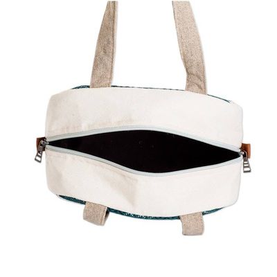 Alternate image for Handloomed Checkered Viridian Cotton Handbag with Zipper Checkered Viridian