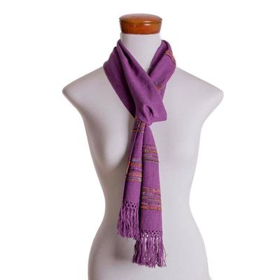 Alternate image for Purple Rayon Backstrap Loom Handwoven Scarf Mystic Maya Orchids