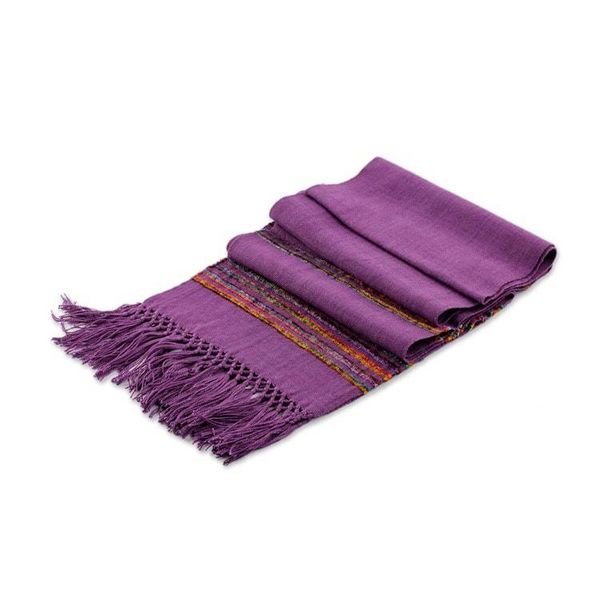 Alternate image for Purple Rayon Backstrap Loom Handwoven Scarf Mystic Maya Orchids