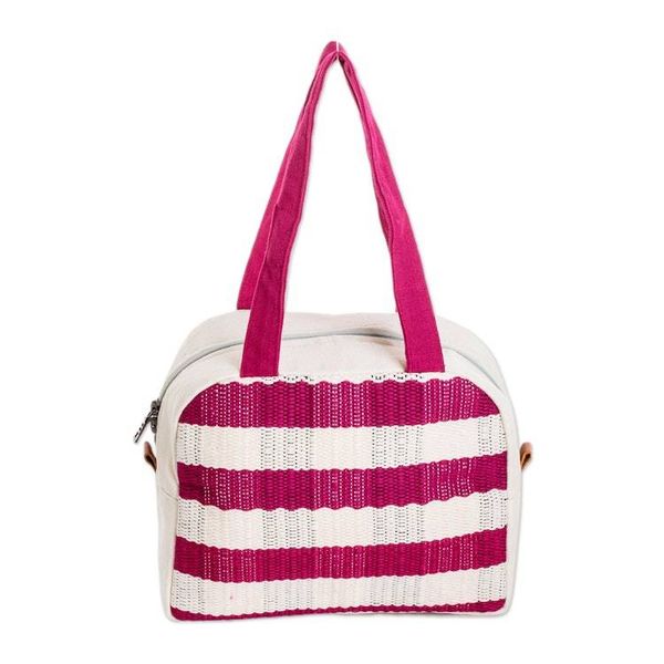 Alternate image for Handloomed Checkered Magenta Cotton Handbag with Zipper Checkered Magenta