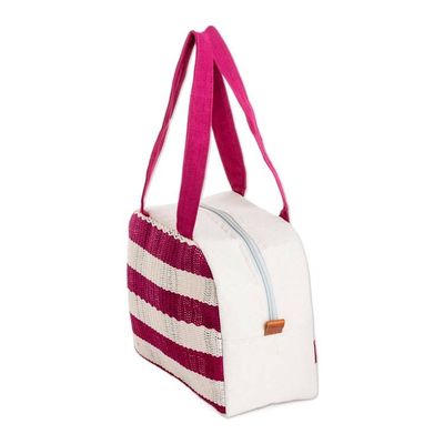 Alternate image for Handloomed Checkered Magenta Cotton Handbag with Zipper Checkered Magenta