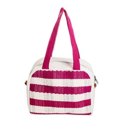 Alternate image for Handloomed Checkered Magenta Cotton Handbag with Zipper Checkered Magenta
