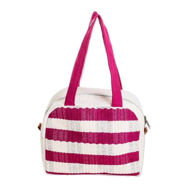 Alternate image for Handloomed Checkered Magenta Cotton Handbag with Zipper Checkered Magenta