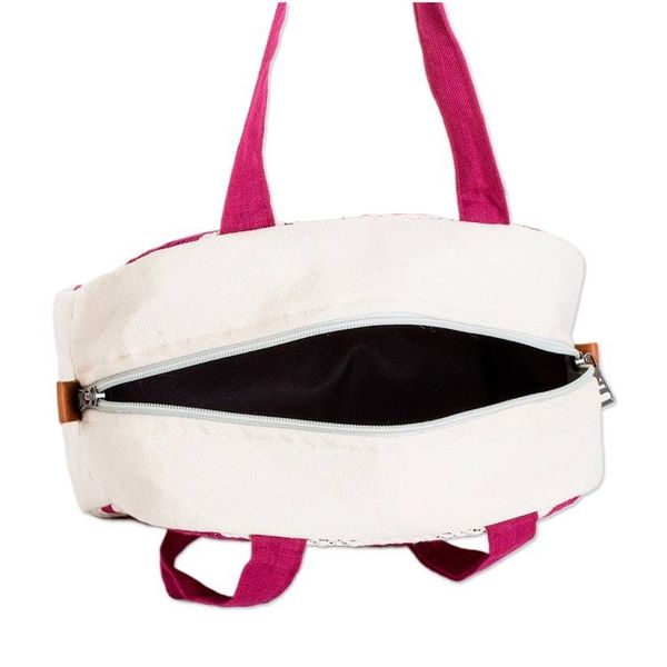 Alternate image for Handloomed Checkered Magenta Cotton Handbag with Zipper Checkered Magenta