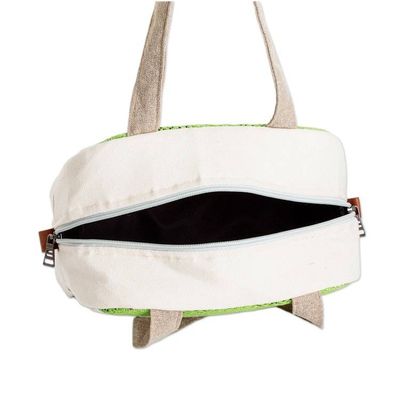 Alternate image for Handloomed Checkered Kiwi Cotton Handbag with Zipper Checkered Kiwi