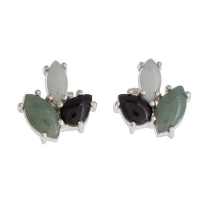 Alternate image for Modern 925 Silver Stud Earrings  with Jade in 3 Colors Natural Trio