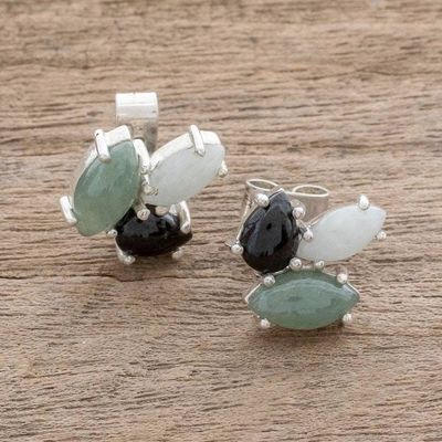 Alternate image for Modern 925 Silver Stud Earrings  with Jade in 3 Colors Natural Trio