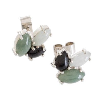 Alternate image for Modern 925 Silver Stud Earrings  with Jade in 3 Colors Natural Trio