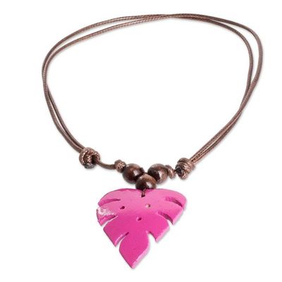 Alternate image for Fuchsia Calabash Gourd Pendant Necklace with Wood Beads Jungle Fuchsia