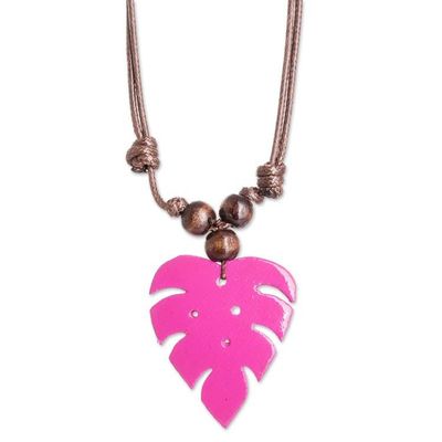Alternate image for Fuchsia Calabash Gourd Pendant Necklace with Wood Beads Jungle Fuchsia