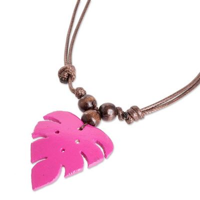 Alternate image for Fuchsia Calabash Gourd Pendant Necklace with Wood Beads Jungle Fuchsia