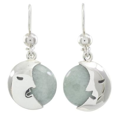 Alternate image for Light Green Jade Moon Eclipse Handcrafted Earrings Cool Crescent Moon