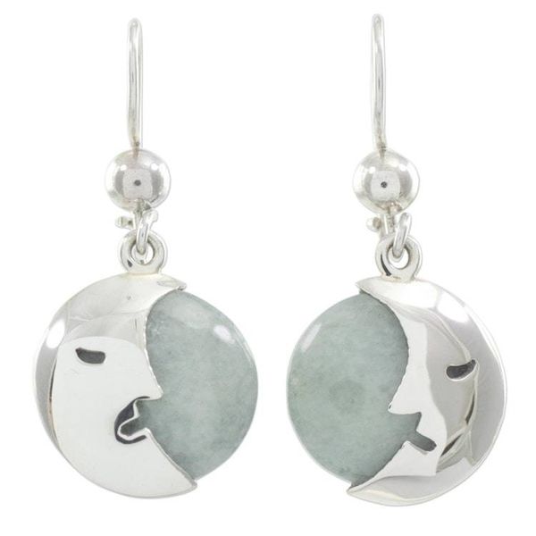 Alternate image for Light Green Jade Moon Eclipse Handcrafted Earrings Cool Crescent Moon