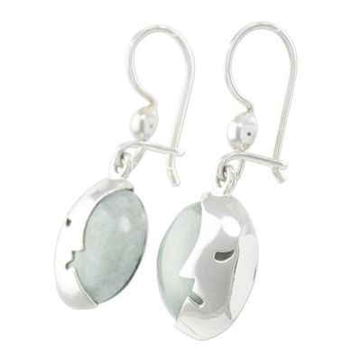 Alternate image for Light Green Jade Moon Eclipse Handcrafted Earrings Cool Crescent Moon