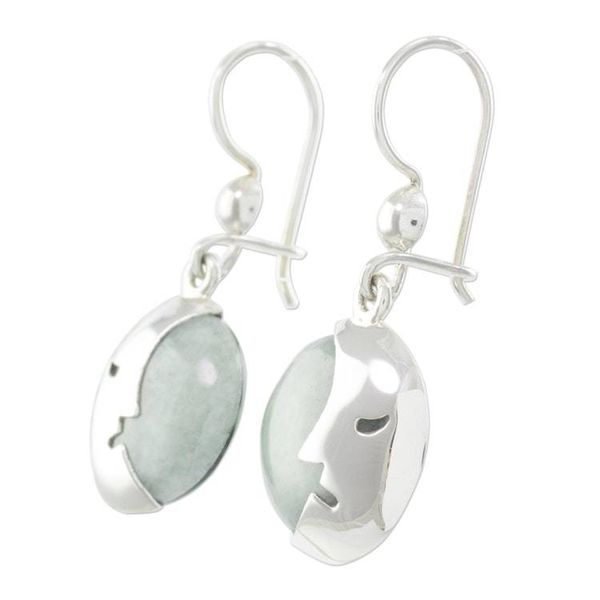 Alternate image for Light Green Jade Moon Eclipse Handcrafted Earrings Cool Crescent Moon
