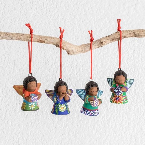 Alternate image for Handcrafted Ceramic Angel Ornaments Set of 4 Forest Angels